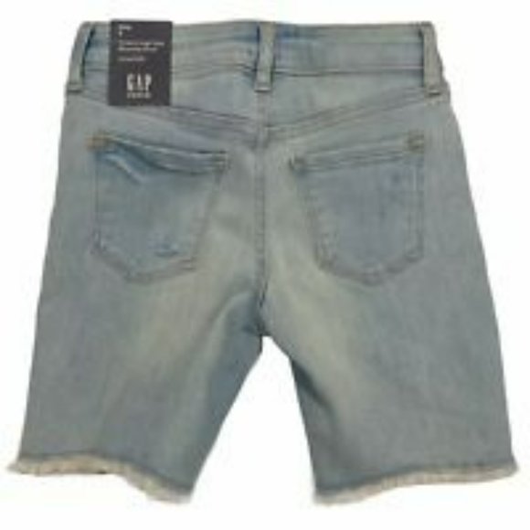 NWT GAP Girls Stretch High Rise Bermuda Shorts Sz 6 Light Wash Denim Rips - Picture 2 of 7